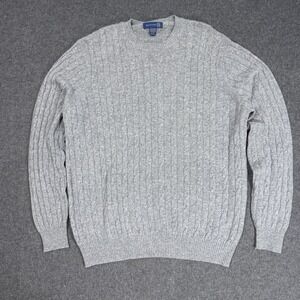 Cashmere Cable Knit Sweater Mens Large Gray Luxury Soft Brookmore Classic